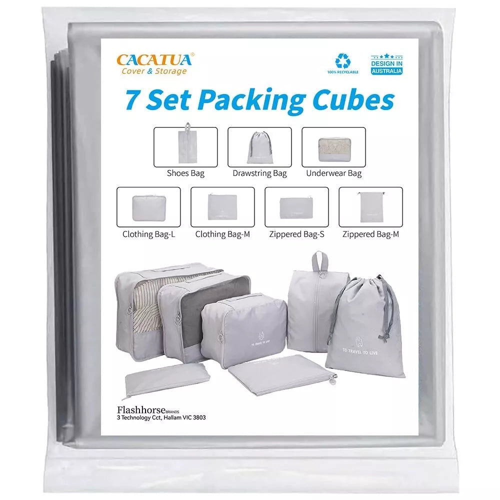 CACATUA 7-Set Travel Packing Cubes – Suitcase Compression Organiser Set for Luggage