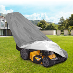 CACATUA Lawn Mower Cover Grey Waterproof Fitted on Yellow Push Mower in Green Backyard Garden
