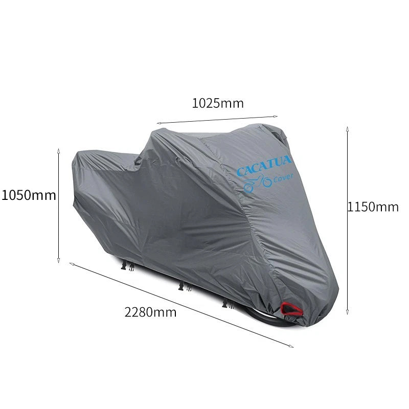 CACATUA Motorcycle Cover 2280×1025×1150×1050mm Waterproof Heavy Duty Grey Bike Cover with Lock Hole