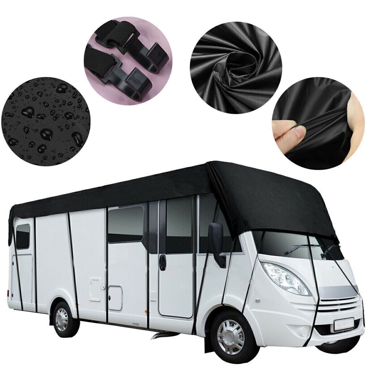 7.5x3m 16.5ft -22ft Caravan Motorhome Roof Top Cover With Elastic Straps Camper Waterproof